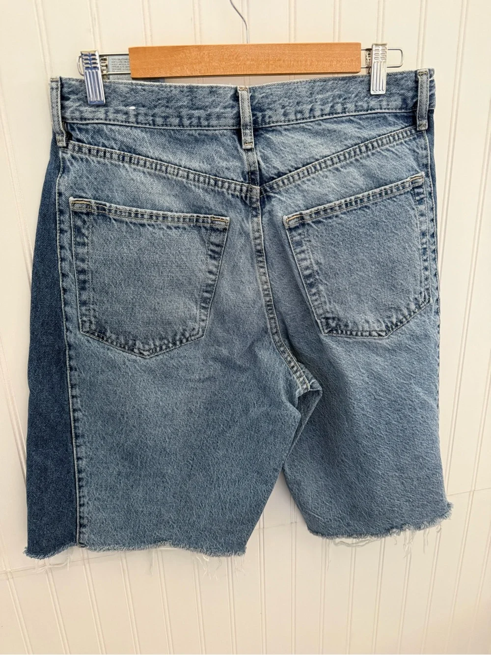 Zara Two Toned Blue Washed Denim Long Shorts
